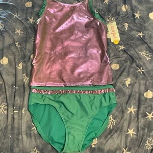 Cat & Jack Shiny Pink and Green Kids Swim One Piece